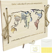 Mappa del Mondo in Legno Regalo di Noleggio per Matrimonio - Pacchi di Matrimonio Standard per la Coppia con Carte dei Desideri e Buste - Regali di Matrimonio Divertenti - Idee di Regali per Matrimonio