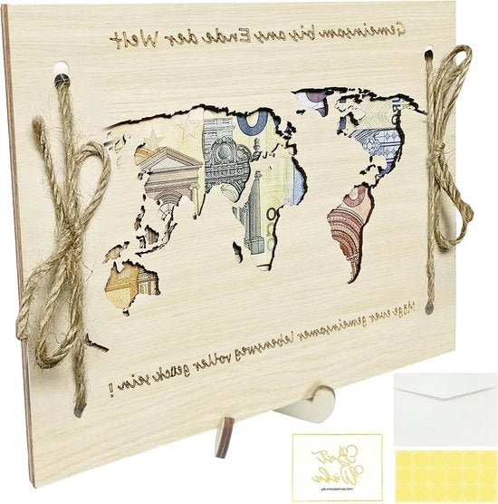 Mappa del Mondo in Legno Regalo di Noleggio per Matrimonio - Pacchi di Matrimonio Standard per la Coppia con Carte dei Desideri e Buste - Regali di Matrimonio Divertenti - Idee di Regali per Matrimonio