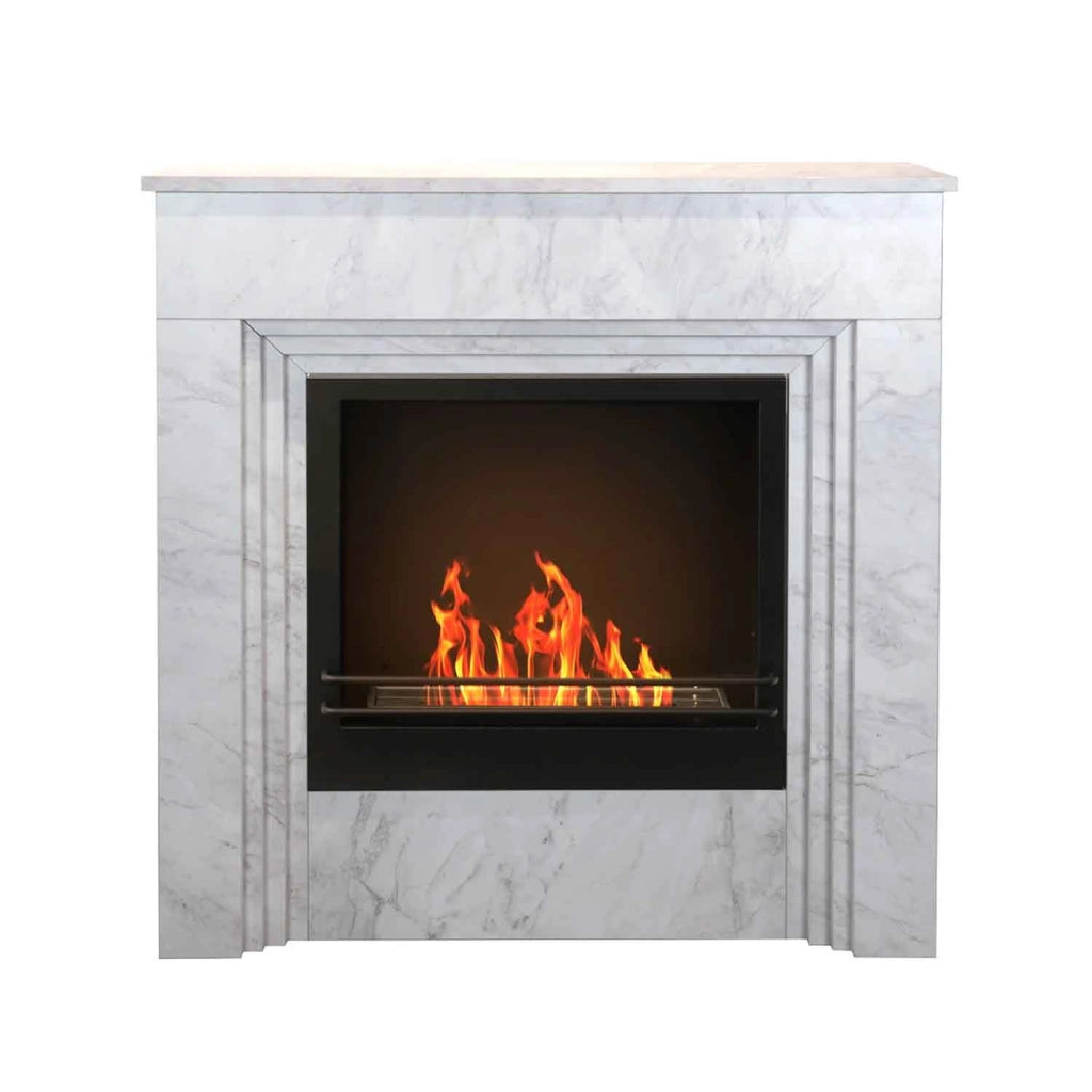 Bellini - Camino a bioetanolo da terra 96x35xH96 cm, effetto marmo bianco