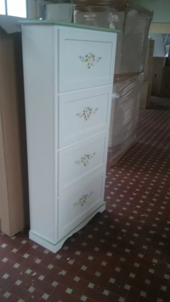 Scarpiera 4 ante  laccato bianco  con decorazioni e profili verdi misure l.79 p.30 h.170 (505) - Mobili 2G