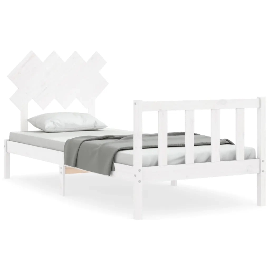 Giroletto con Testiera-Struttura Letto con testiera Bianco Single in Legno Massello 708246