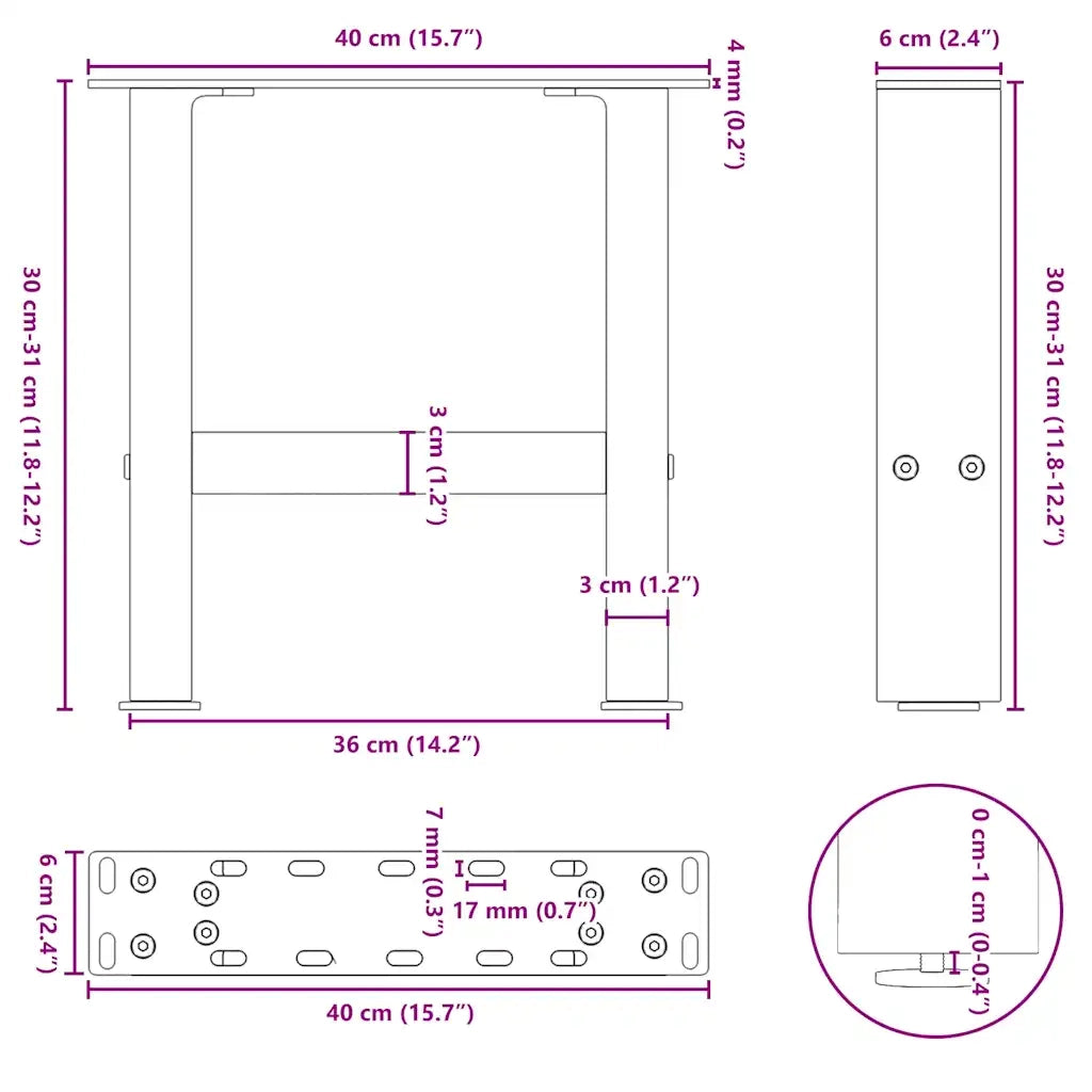 Gambe per Tavolino da Caffè Nere 2 pz 40x(30-31) cm Acciaio 4013256