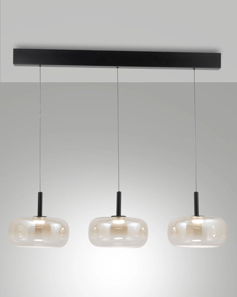Lampada a Sospensione LED Devero 3x7W 2550lm CCT Dimmerabile a step, Struttura in metallo e vetro borosilicato colore Cognac sfumato - Devero