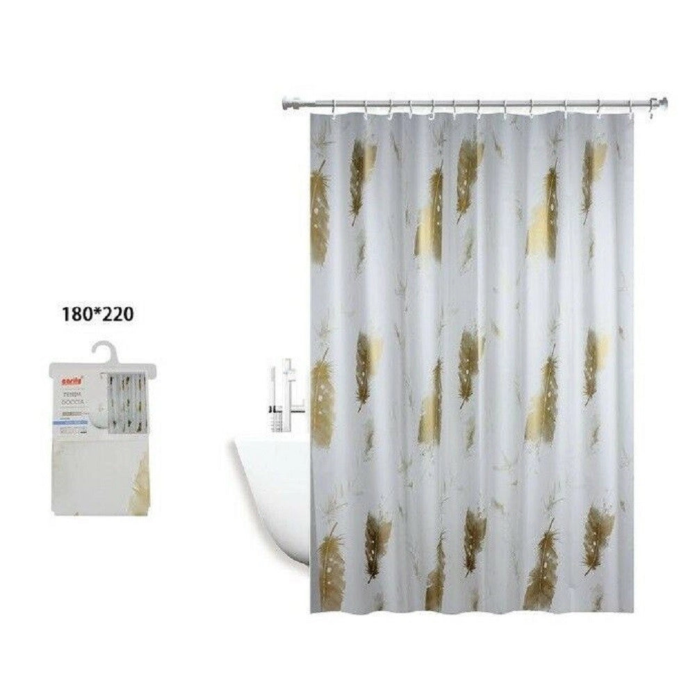 Trade Shop - Tenda Doccia Antimuffa Impermeabile 180 X 220 Cm Anelli Bagno Piume Dorate 69510 -