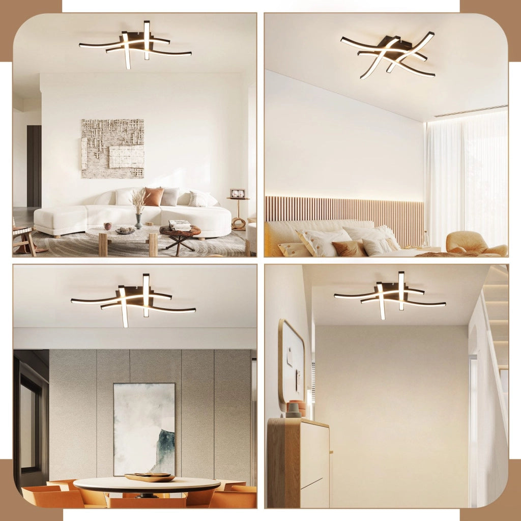 ZMH Lampada da soffitto plafoniera LED moderna legno nero luce bianca calda per soggiorno