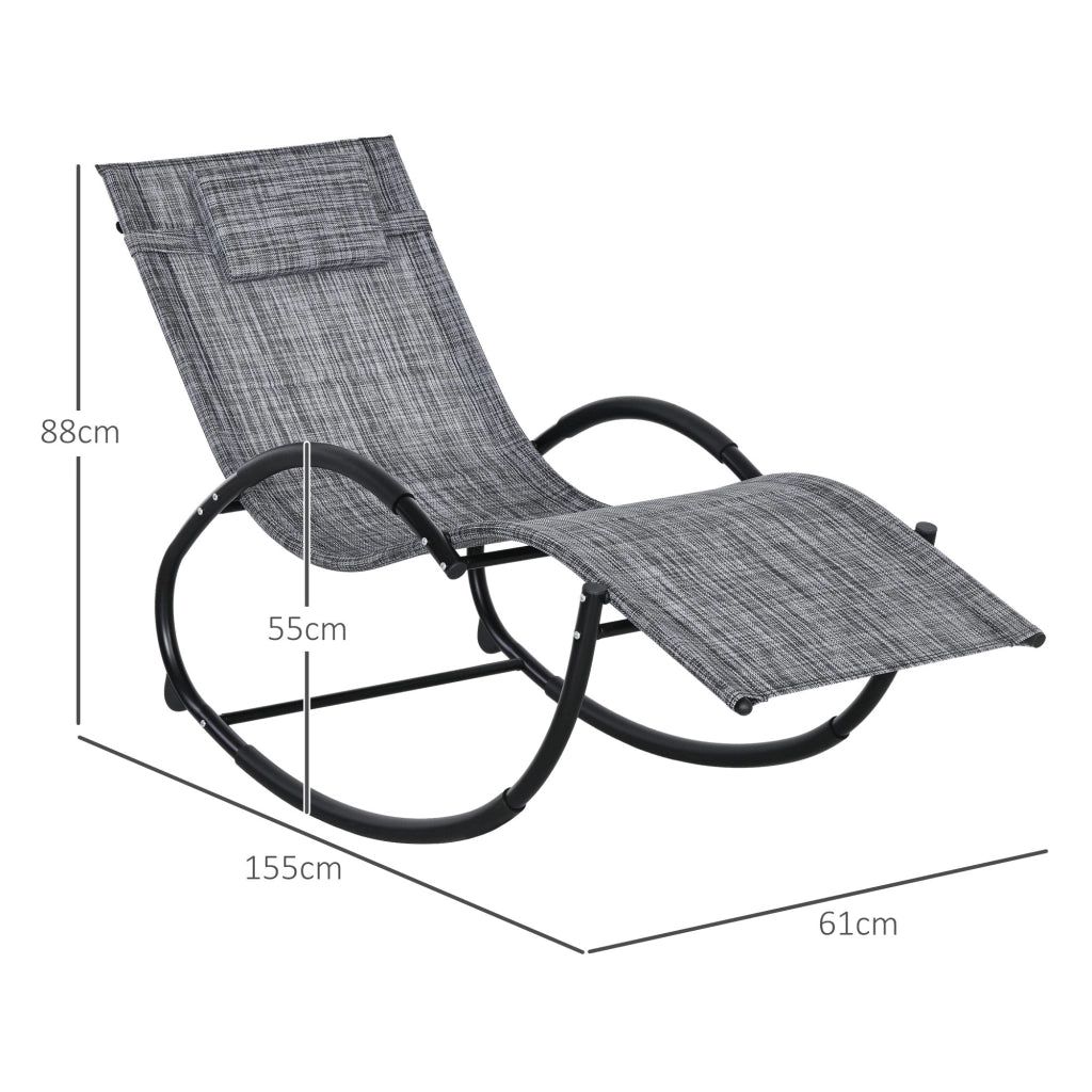 Sedia Sdraio a Dondolo Zero-Gravity da Esterno Impermeabile 155x61x88 cm con Poggiatesta Grigio