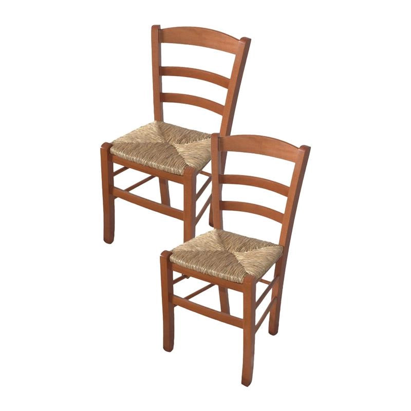 SEDIA IN LEGNO COLORE CILIEGIO 45×45×88 CM MODELLO PAESANA CON SEDUTA IN PAGLIA GREZZA E SCHIENALE ALTO - 2PZ