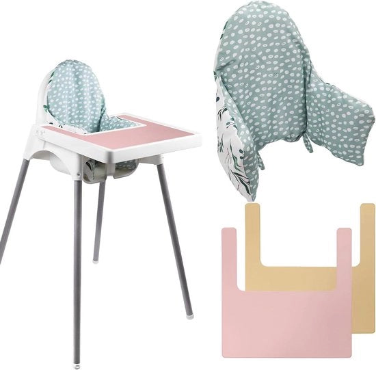Cuscino per seggiolino per bambini inclusivo di piatti per tavolo - Cuscino gonfiabile e comodo per seggiolone alto (foglie nuove)