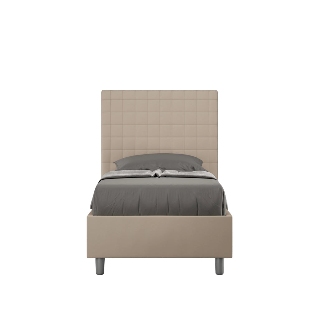 BS COM Letto singolo contenitore imbottito 90x200 similpelle tortora