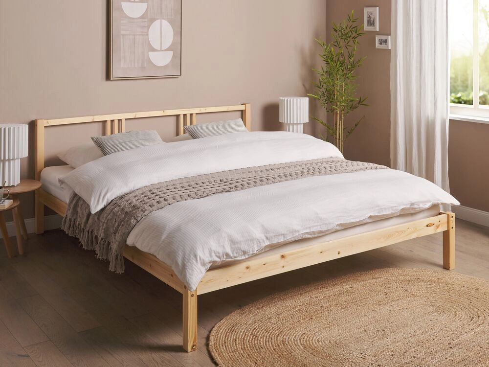 Letto in Legno di pino Chiaro con Rete a Doghe Stile Classico 180 x 200 cm