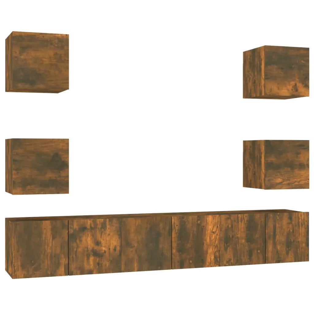 Set di Mobili Porta TV 7 pz Rovere Fumo in Legno Multistrato cod mxl 18559