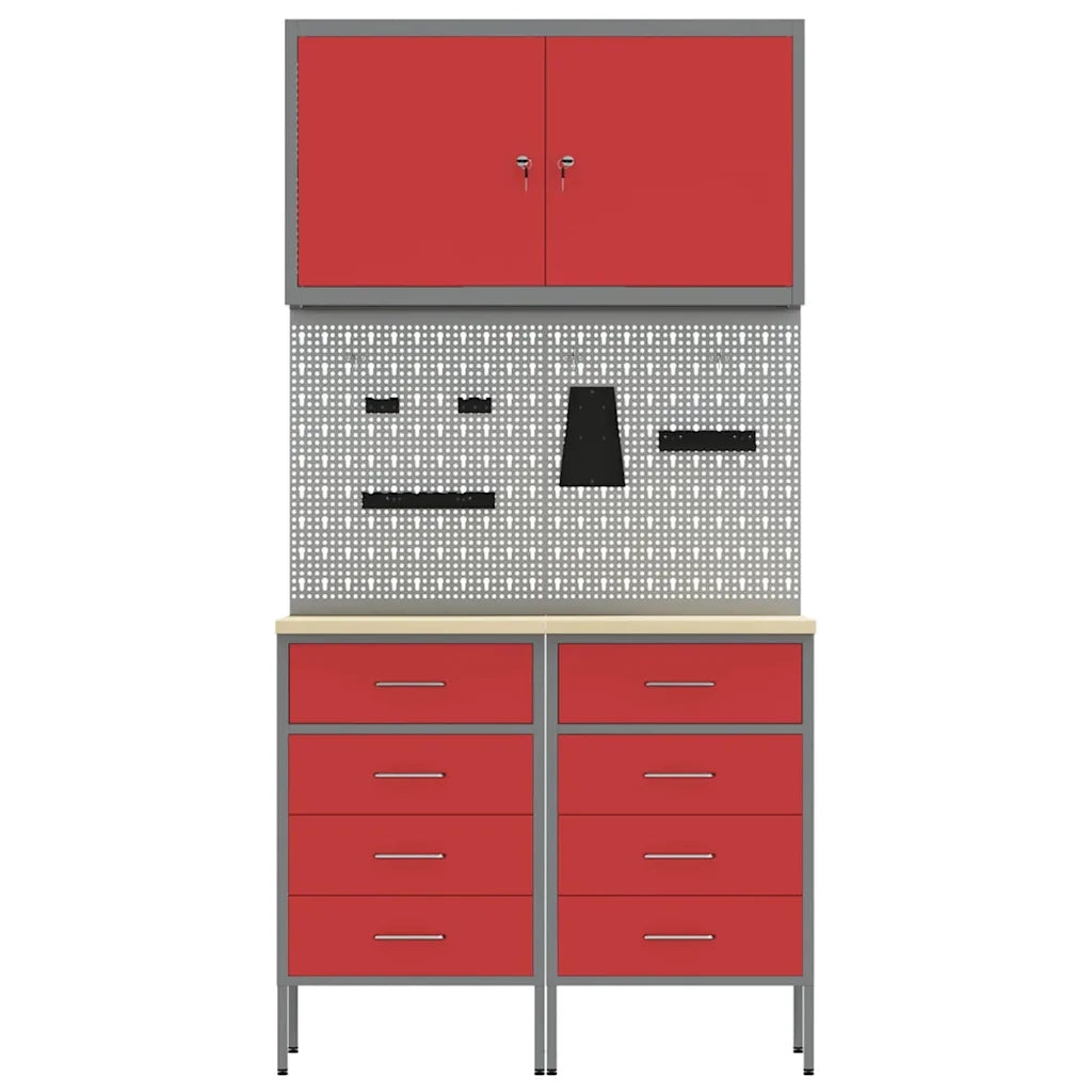 Mobile da lavoro 5 pcs Rosso Legno ingegnerizzato e acciaio 3321421