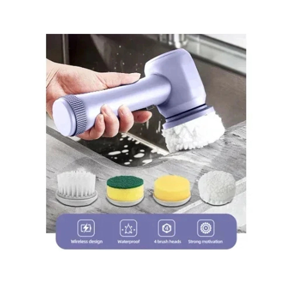 Trade Shop - Spazzola Rotante Elettrica Per Pulizia Multisuperficie Con 4 Testine Ergonomico Q-sz20 -