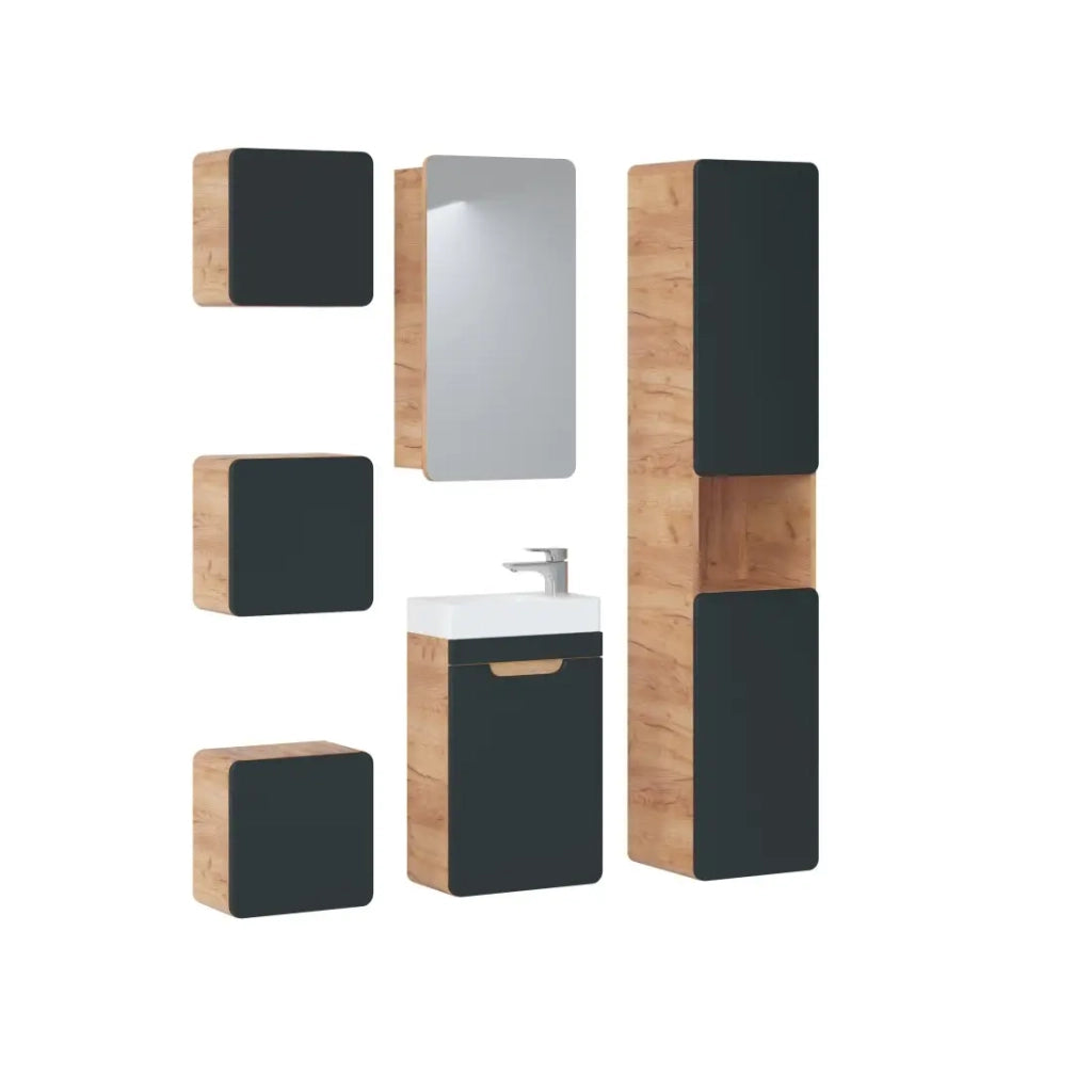 Mobile sottolavabo ERBANO – 1 porta – 40 cm – Rovere chiaro e grigio antracite – Compatto sospeso