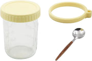 Contenitori per overnight oats con coperchi e cucchiai - Boccali in vetro - Marcature di misura - Giallo - Insalate - Yogurt - Granaglie per colazione - Adatto per bottiglie da 350 ml.