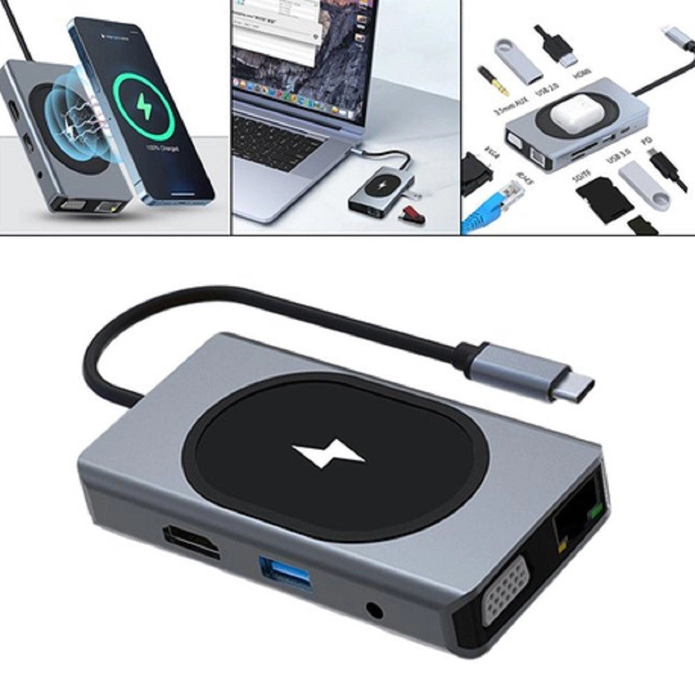 Trade Shop - Hub Docking Station Usb-c Con Ricarica Wireless Q-hu666 Adattatore Multifunzione -