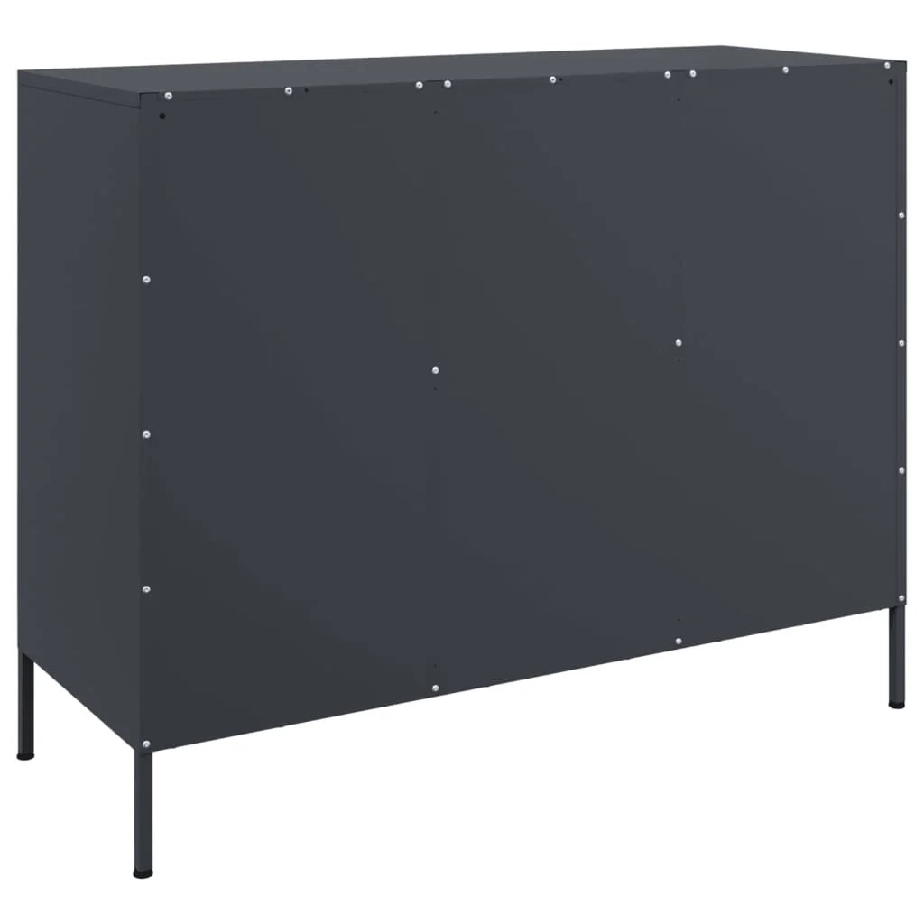 Credenza cassettiera armadio mobile contenitore organizer per cucina soggiorno salotto 100,5 x 39 x 79 cm acciaio antracite 02_0029687