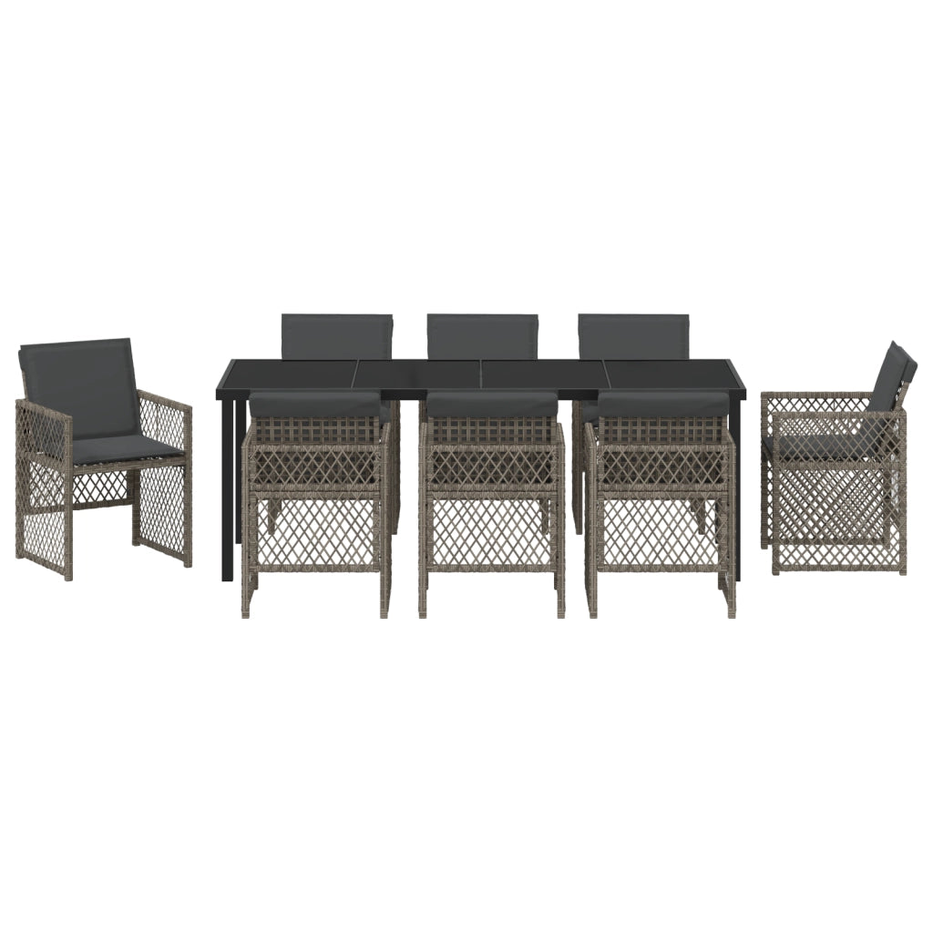Set da pranzo da giardino  9 pezzi con cuscini grigio rattan