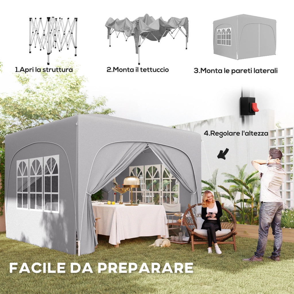 Gazebo da Giardino Pieghevole 3x3m con Borsa ¨C zephmum ¨C Grigio Chiaro
