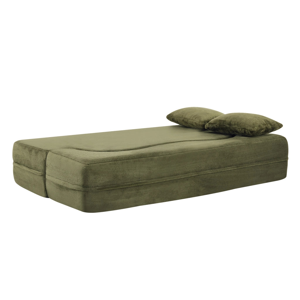 Divano letto futon pieghevole senza montaggio con 2 cuscini in schiuma verde moderno per soggiorno e camera ospiti