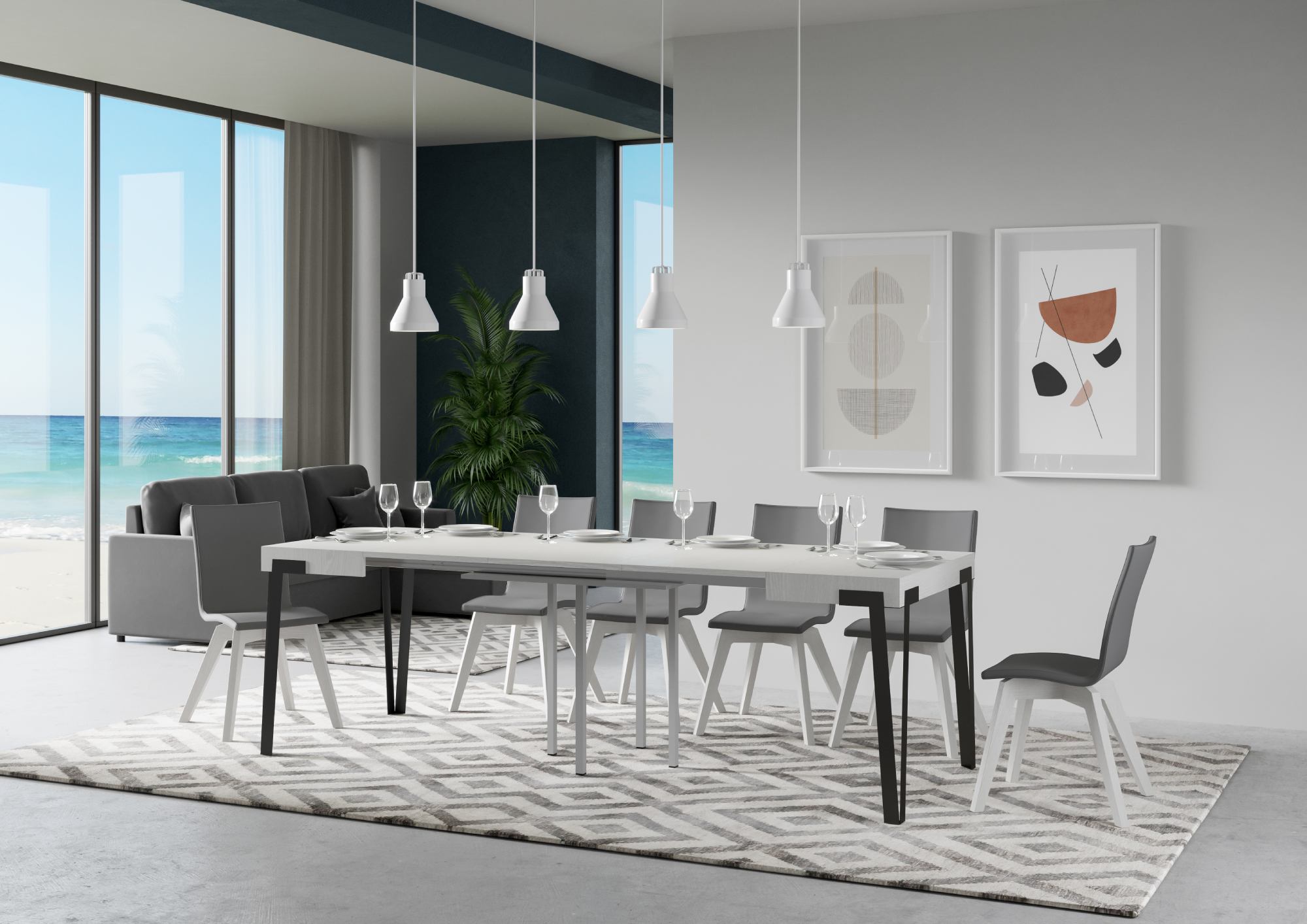 Tavolo Allungabile 90-246x90x77 cm Rio Bianco Frassino