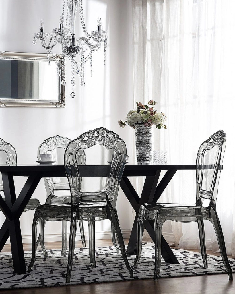 Set di 2 sedie da pranzo Nero trasparente acrilico solido schienale senza braccioli impilabili design vintage moderno