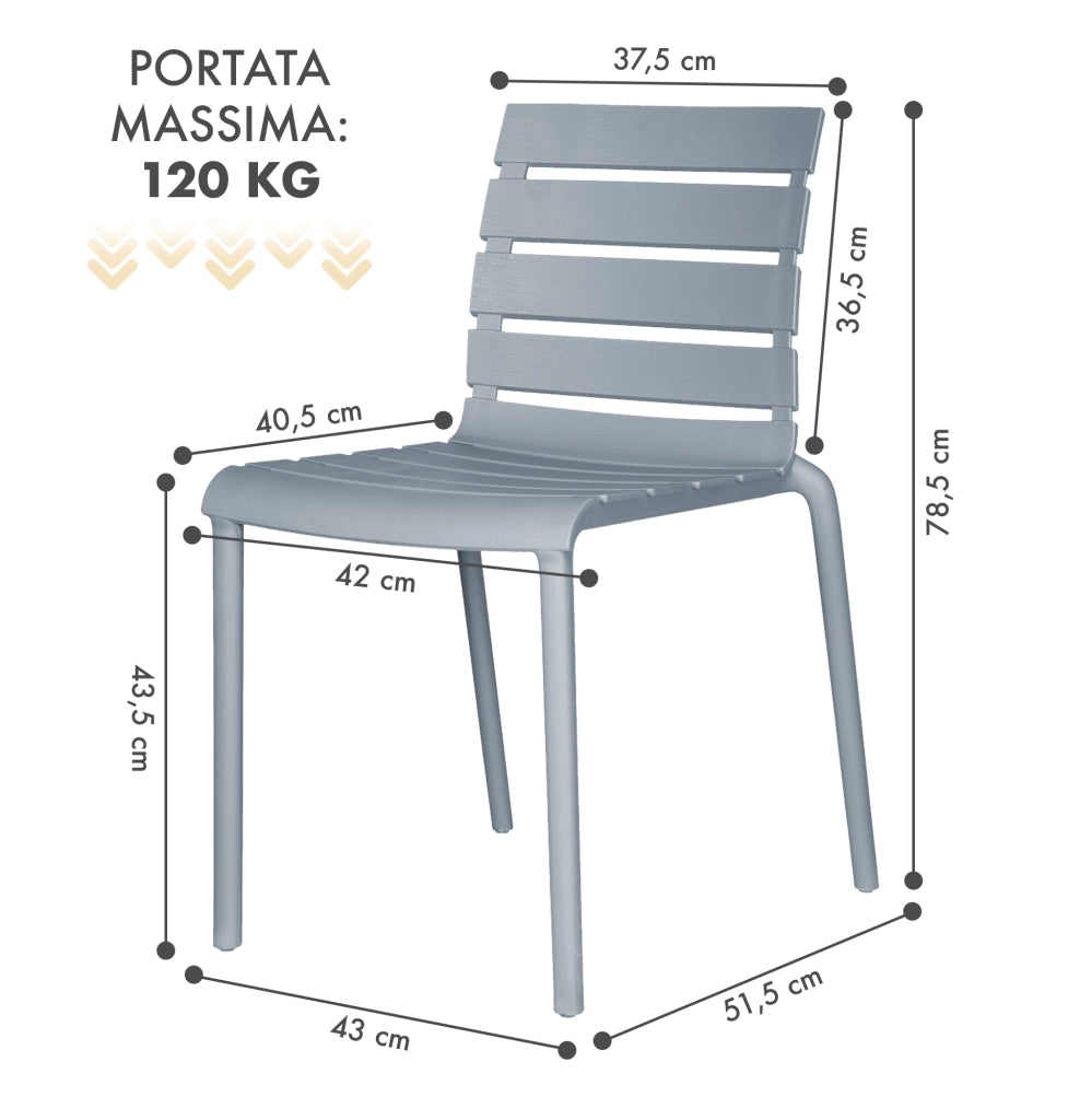 Set 4 Sedie In Polipropilene e Fibra Di Vetro Sedia Cucina Trattamento Uv Antiscolorimento Giardino Interno Esterno Moderne Robuste Resistenti Seduta Terrazzo Soggiorno Bar Ristorante Impilabili Nina-Grigio