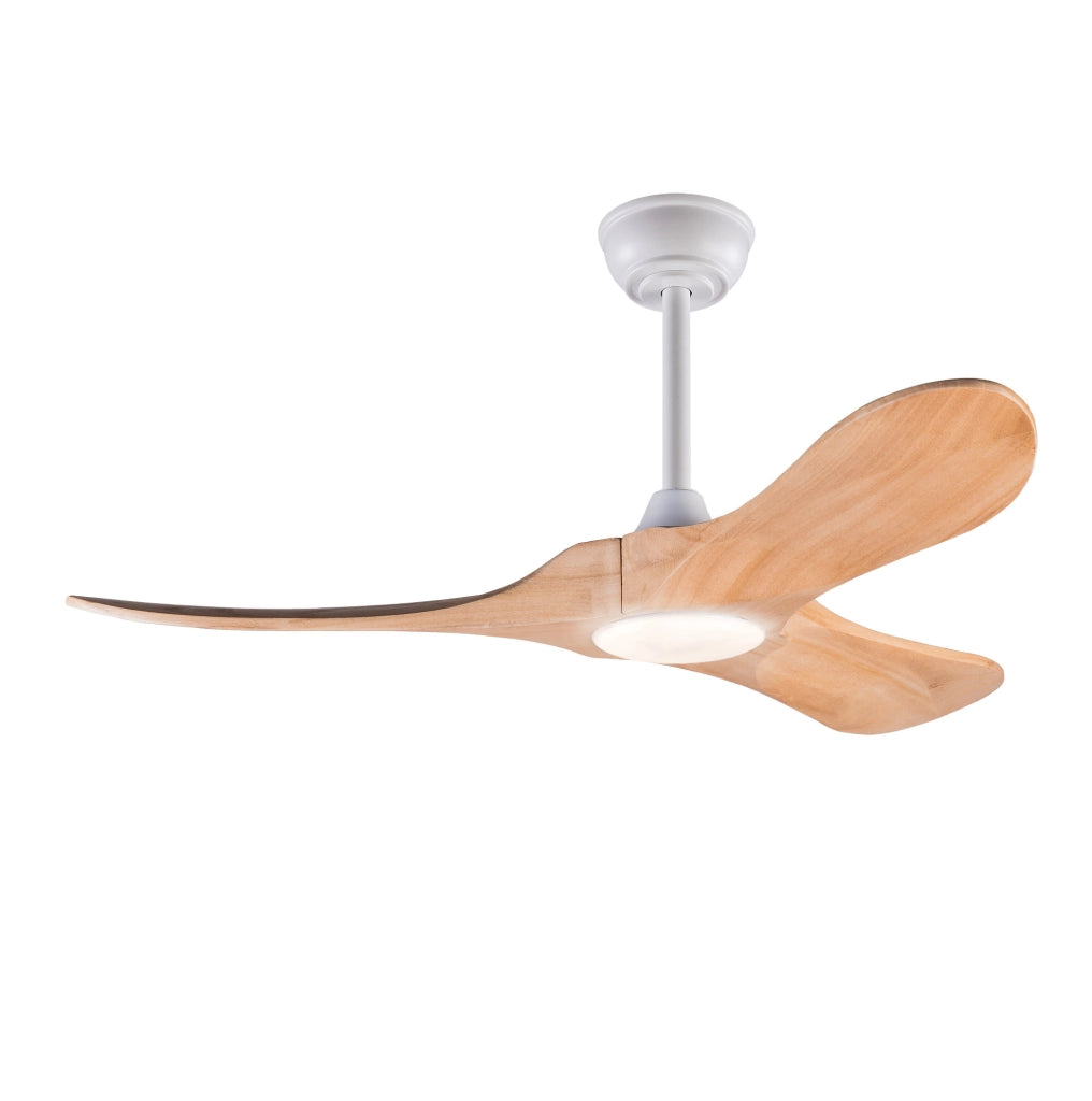 Ventilatore da soffitto con luce LED 42 pollici in legno massello; bianco naturale