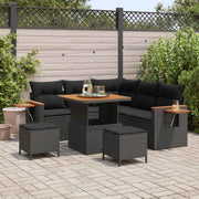 Set Divano da Giardino con cuscino 9 pcs Nero polyrattan