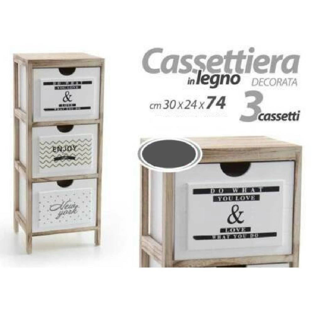 Trade Shop - Mobile Cassettiera Legno Con 3 Cassetti Arredamenti Cucina Portaoggetti Multiuso -