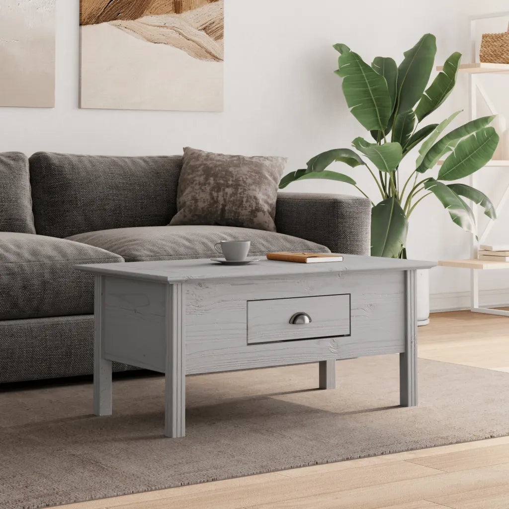 Tavolino da Salotto BODO 100x55x46cm Legno Massello Pino Grigio 355070