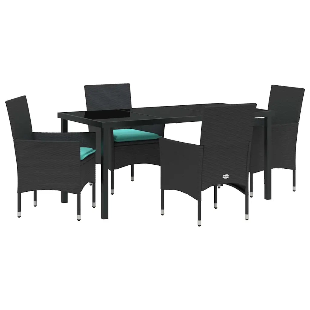 Set di tavolo e sedie con cuscino 5 pcs Nero Rattan in PE 3379838