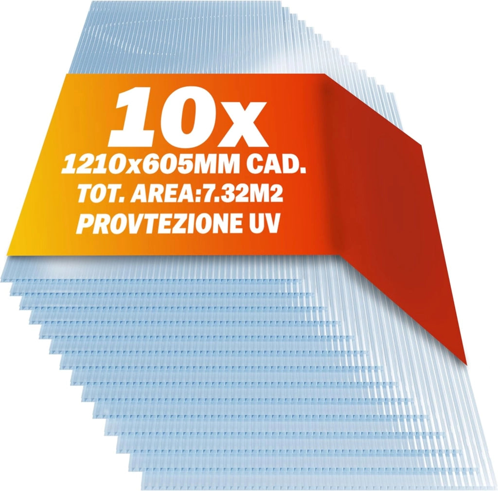 10x Lastre Alveolari Doppia Parete 6 mm Adattabili 121x60,5 cm Policarbonato 7,3m² Trasparenti Serre Pannelli