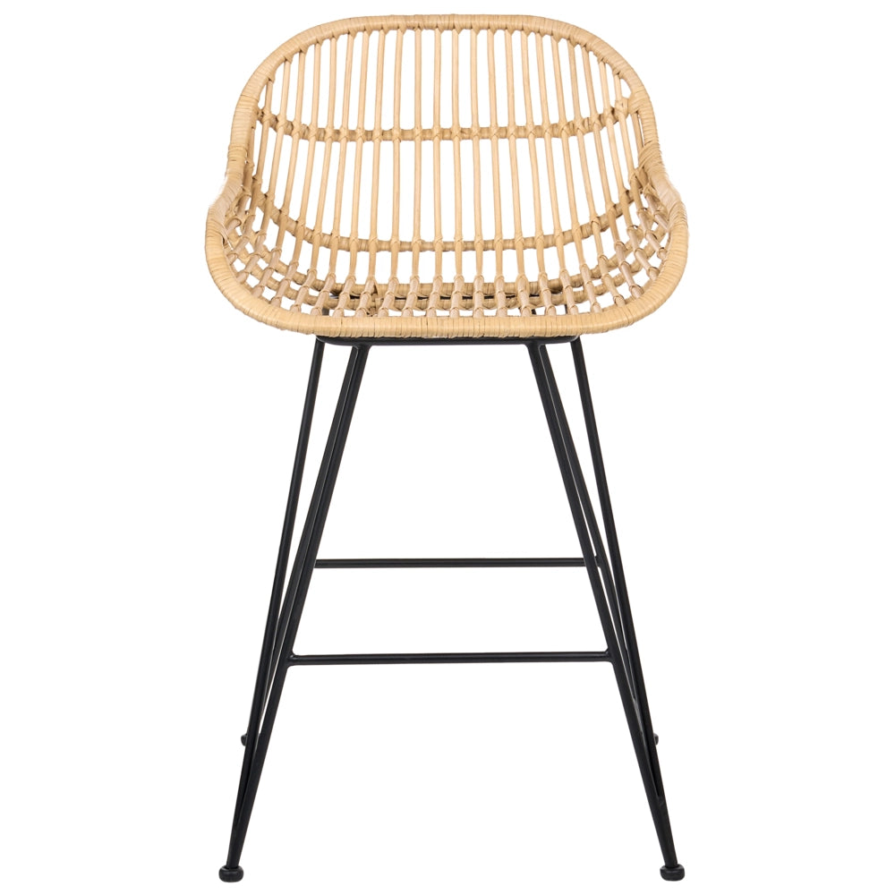 Set di 2 sedie da bar in rattan naturale con struttura in ferro per interni stile boho per sala da pranzo