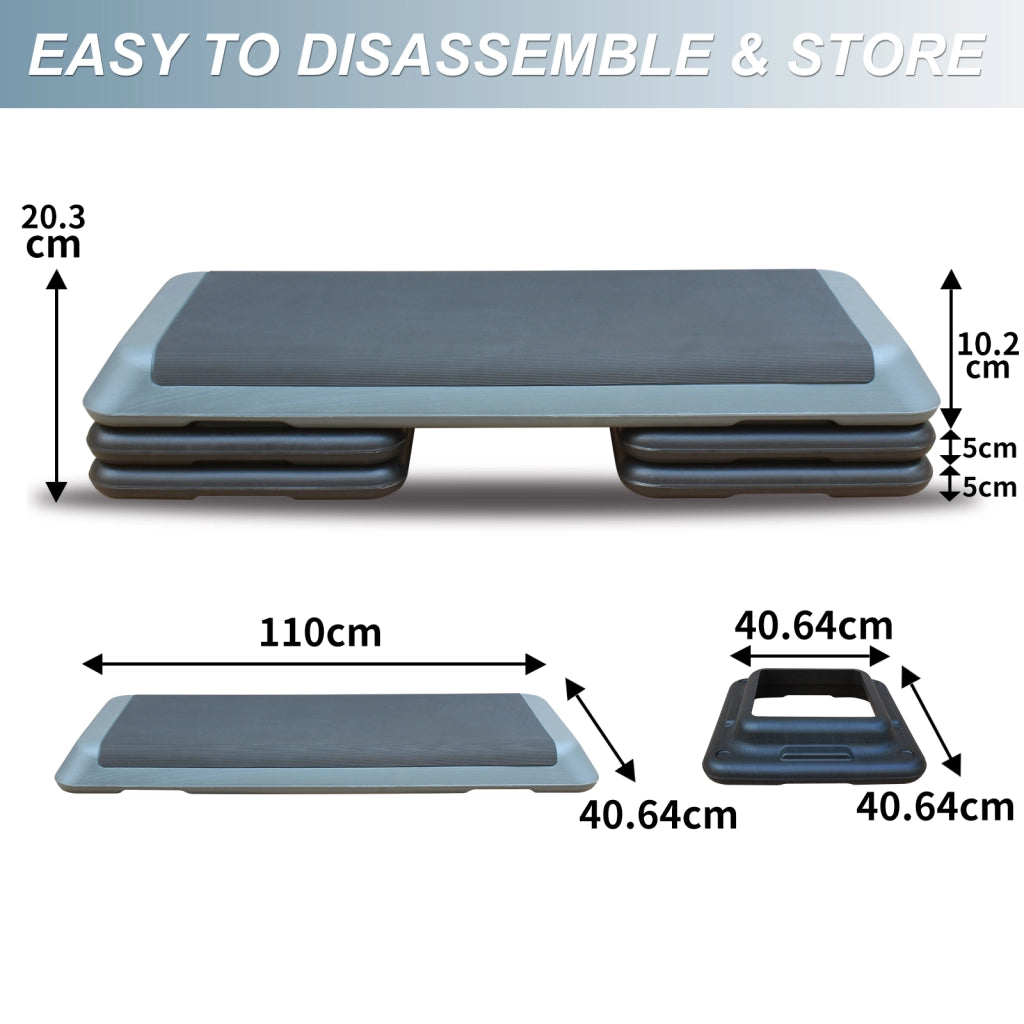 Piattaforma step aerobica ¨C Minimal ¨C 110cm, altezza regolabile, con 4 rialzi, grigia