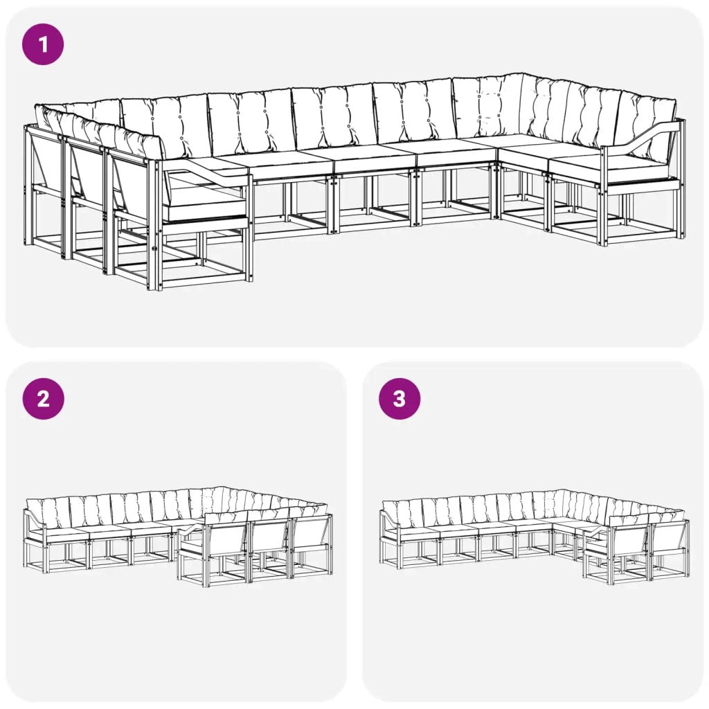 Set di divani da esterno 10 pz Bianco e Nero 3389918