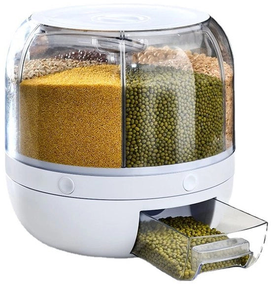 Dispensatore di Cereali 360° Rotativo - Contenitore di Riso - Conservazione Alimentare - Progetto Transparente - Stoccaggio Sigillato - Sicuro e Fresco - Contenitore di Riso