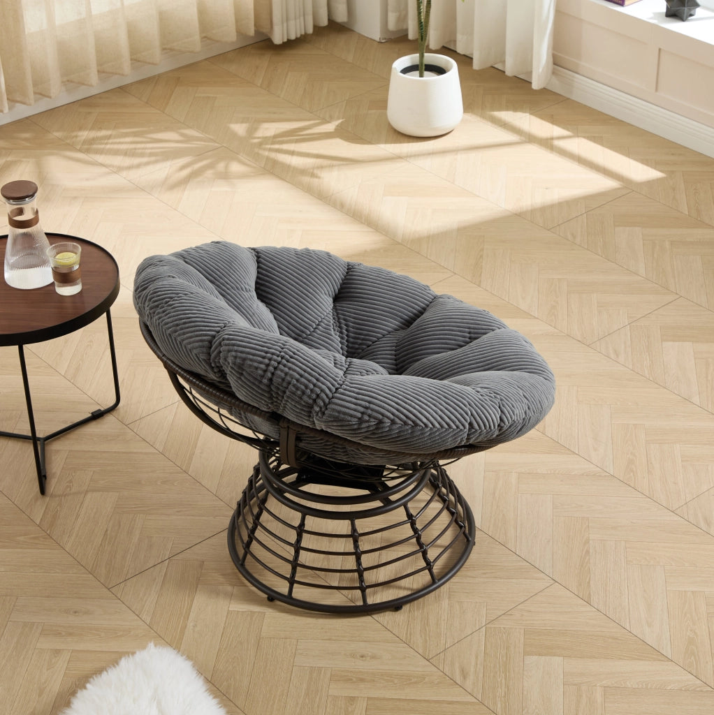 Poltrona Papasan girevole 360° con cuscino grigio Ø92 cm