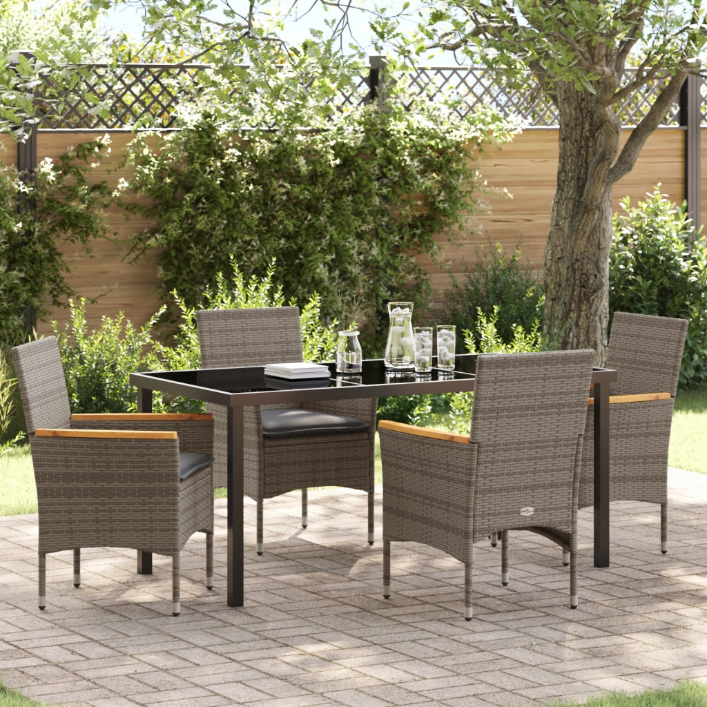 Set da Pranzo da Giardino 5 Pezzi con Cuscini Grigio Polyrattan
