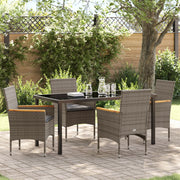 Set da Pranzo da Giardino 5 Pezzi con Cuscini Grigio Polyrattan