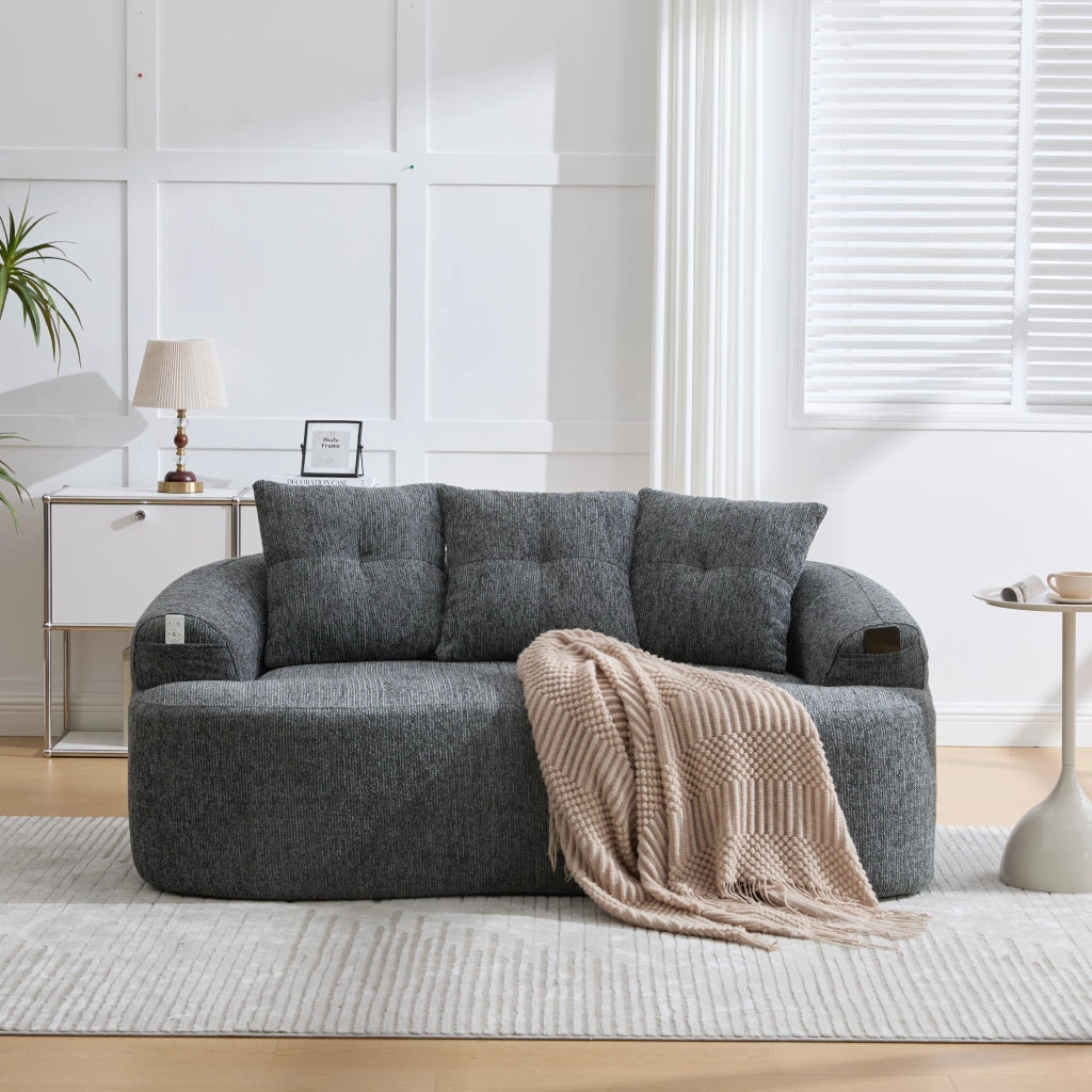 Divano a 2 posti in ciniglia con seduta profonda, molle insacchettate e cuscini imbottiti grigio 164 × 92 × 60 cm