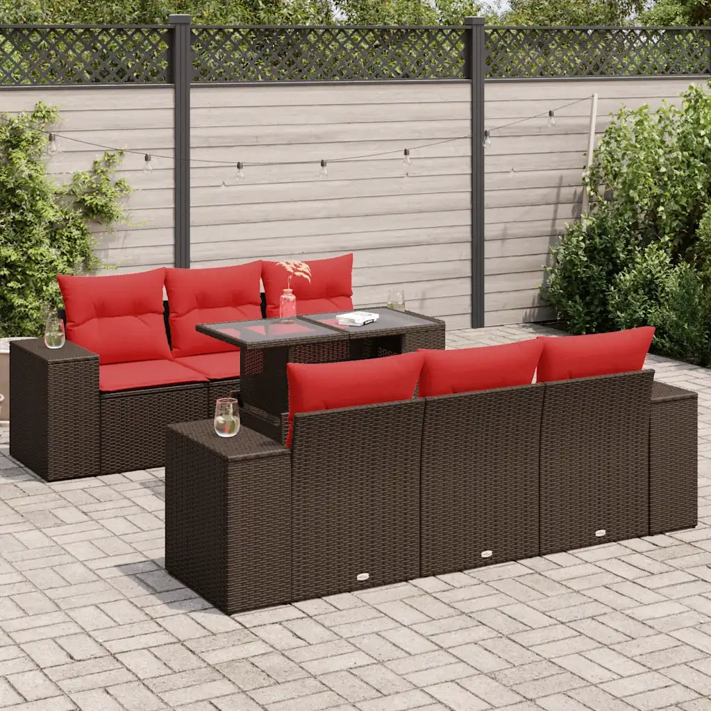 Set Divani Giardino 7 pz con Cuscini Marrone Polyrattan Acacia
