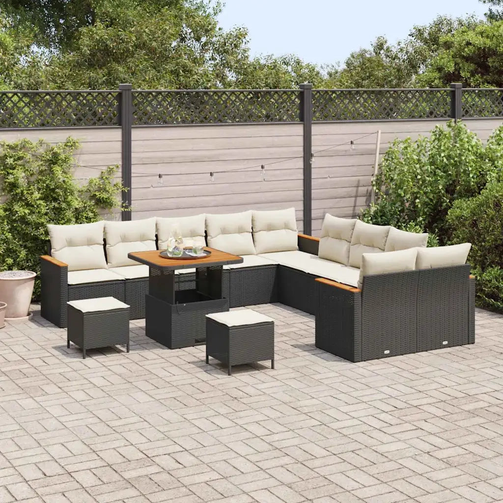 Set Divano da Giardino 13 pcs Nero polyrattan