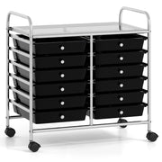 Carrello portaoggetti con ruote 64 x 38 x 62 cm con 12 cassetti estraibili stile moderno metallo argentato e PP nero 20_0011364