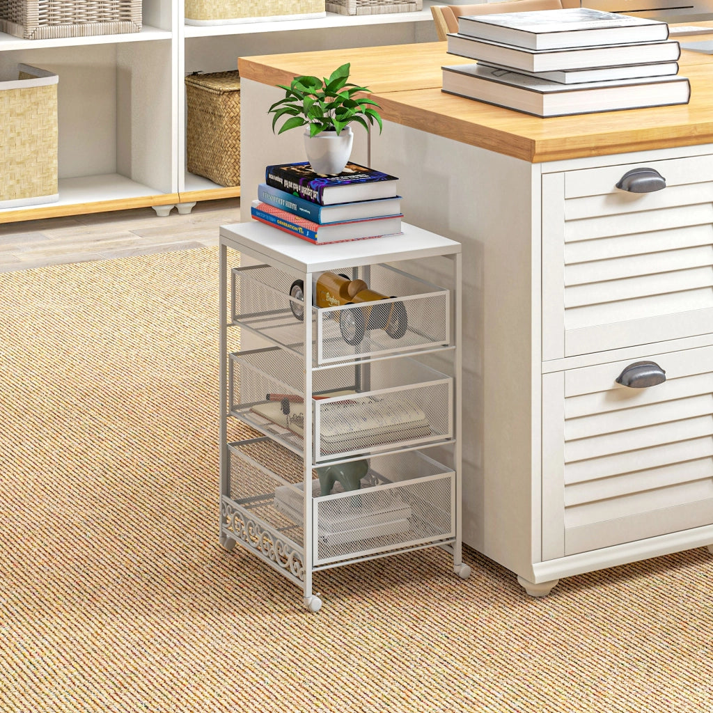 Carrello Portautensili 3 Livelli con Cestini ¨C zephmum ¨C Bianco 34x29,5x57,5cm
