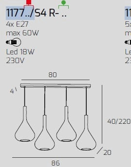 SOSPENSIONE BIANCO 4 LUCI RETTANGOLARE VETRI 2X TR + 2X FU 1177BI-S4 R-TF