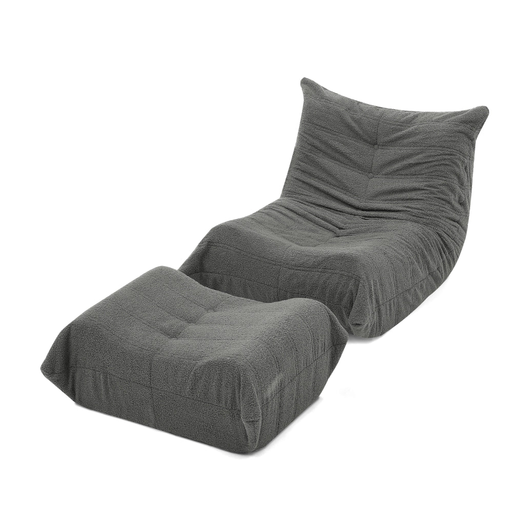 Divano Poltrona da Terra con Poggiapiedi ¨C MINIMAL ¨C Grigio, Velluto Teddy