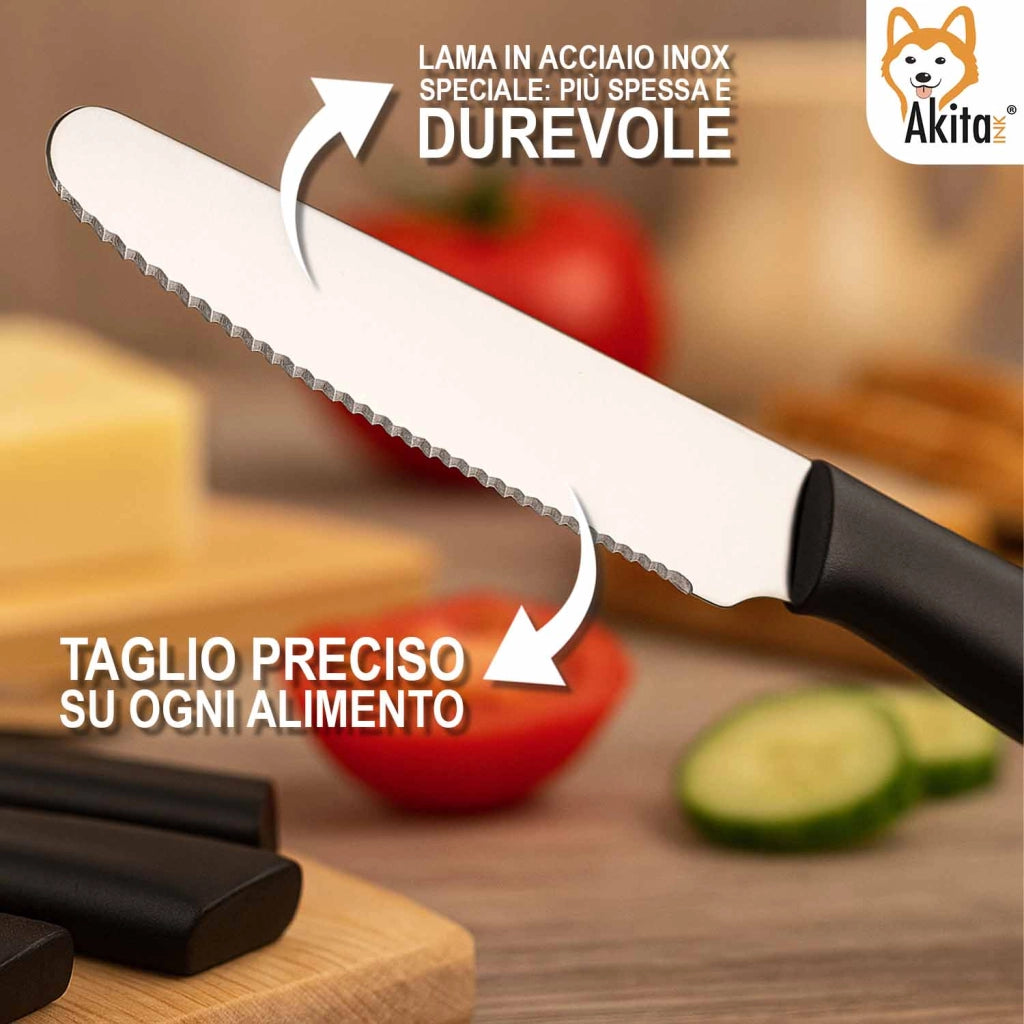 Akitaink Set 6 Coltelli da Tavola Lama Dentata Linea TOP