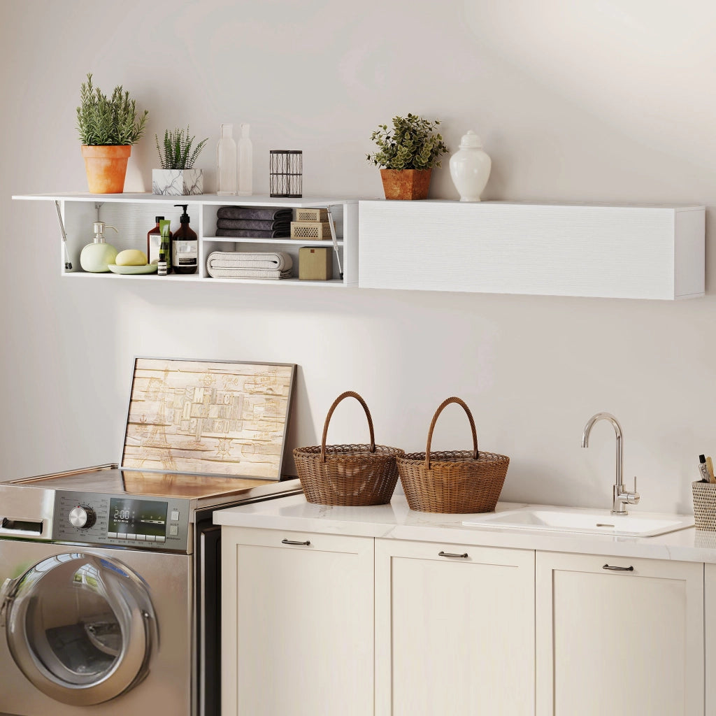 Mobile Bagno a Parete 120x23x30 cm con Anta Ammortizzata 2 Scomparti e Mensola Regolabile in MDF Bianco