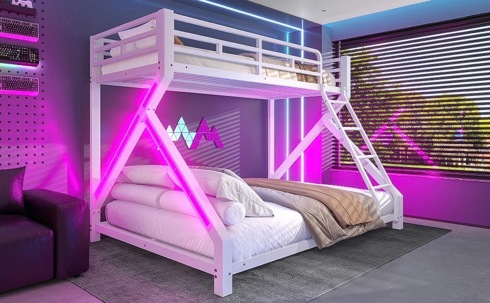 LETTO A CASTELLO PER BAMBINI 90x200 cm/140x200 cm in metallo bianco con LED